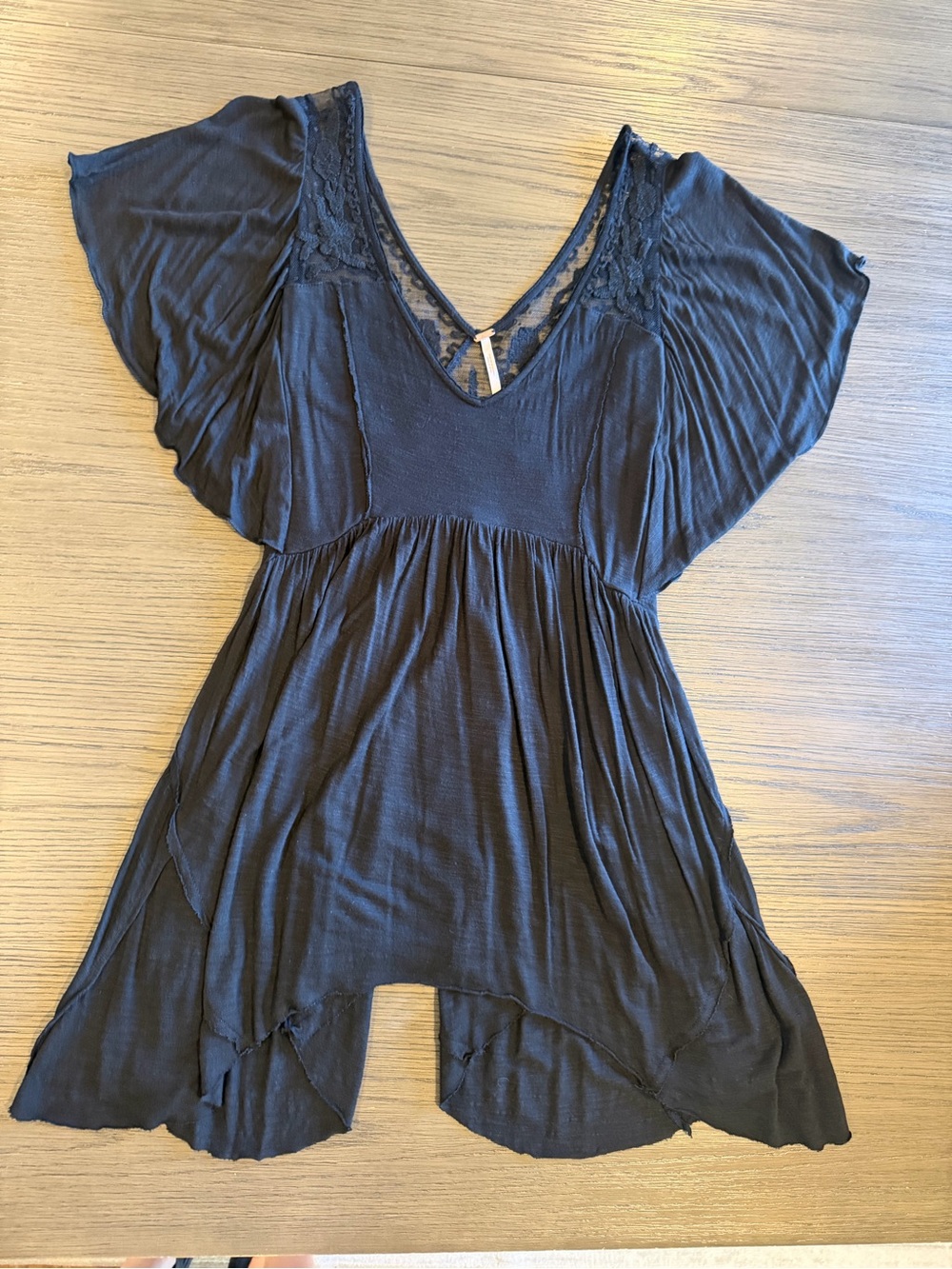 Free People Black Lace-Inset V-Neck Tunic